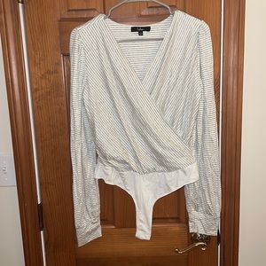 Lulus White Striped Long Sleeve Bodysuit